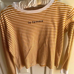 Women’s Cotton On Dark Yellow and Black Striped Long Sleeve Tshirt, size XS